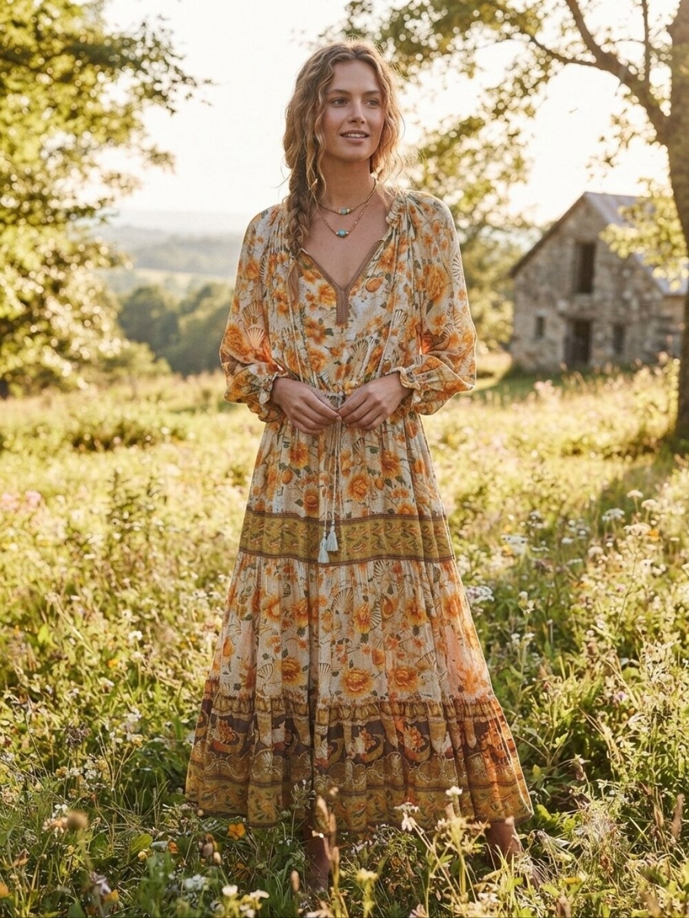 Spell & The Gypsy Collective Floral Boho Maxi Dress XS Yellow